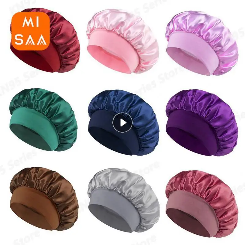 Gorro de dormir de satén para mujer, gorro de dormir de noche para el cabello, cubierta para la cabeza, gorros de ducha de Bonnets de seda, gorro de pelo Antifrizz para el hogar y Sauna