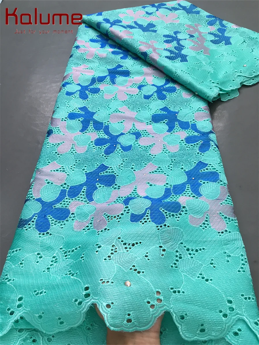 Lace Fabric African Cotton Swiss Voile with Rhinestone for Wedding Party Dress F4026