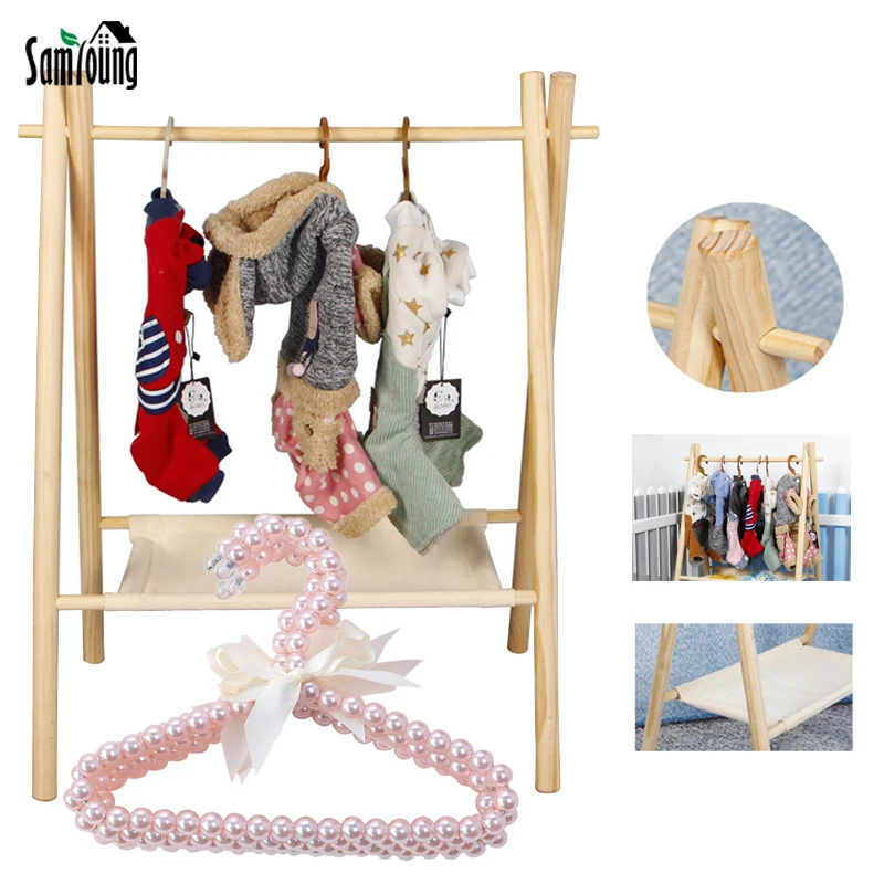 

Pet Dog Wardrobe For Puppy Cat Clothes Hanger Rack Wooden Double Storage Rack Place For Dogs Kitten Clothing Pet Accessories