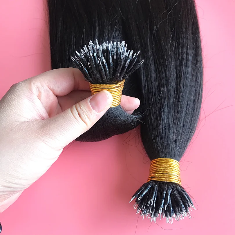 Nano Ring Human Hair Extensions Yaki Straight Brazilian Micro Nano Head Tip Human Hair Microlinks for Women