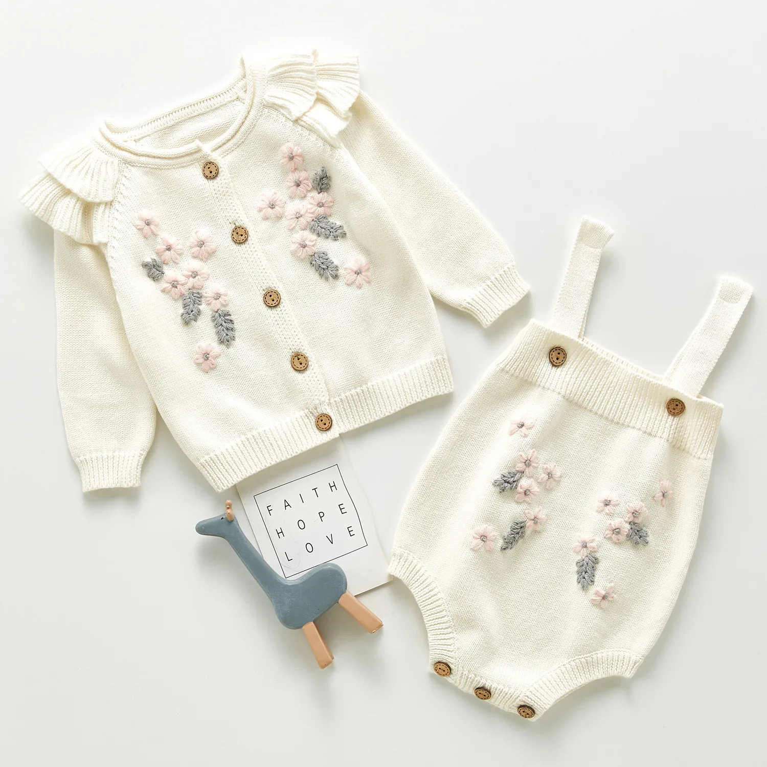 HoneyCherry Baby Girls Sweaters Flower Coat Strap Romper