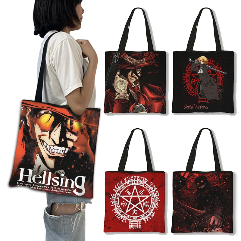 

Сумка для покупок Hellsing Ultimate из аниме ужас, женские холщовые сумки через плечо, сумка вампира, многоразовая вместительная сумка-тоут, сумки в подарок