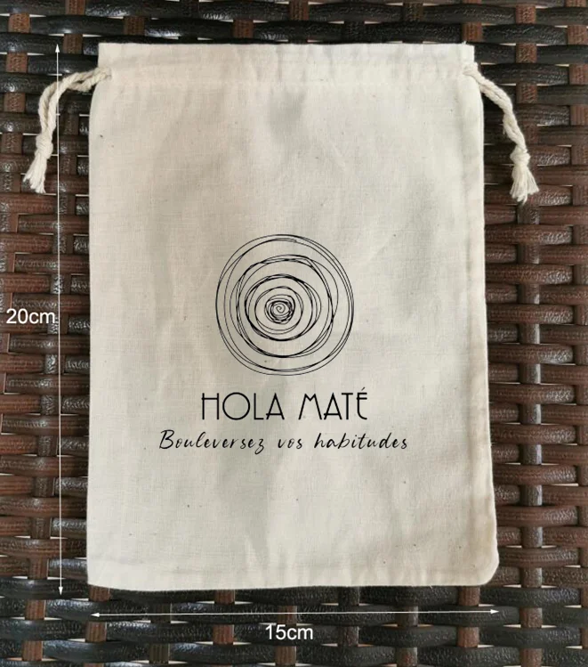 

250 Pieces Customised Logo 15x20cm Natural Cotton Bags Drawstring Christmas Gift Pouches Printed With Black Logo