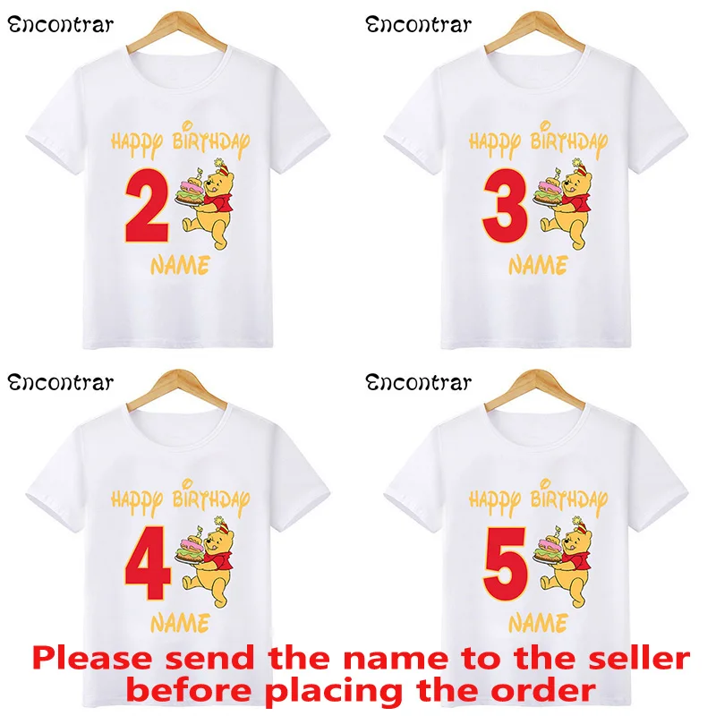 Disney Winnie The Pooh Print Happy Birthday Maglietta Per Bambini Vestiti Per Ragazze 1 2 3 4 5 6 7 8 9 Anni Magliette Per Neonati Magliette Per Feste
