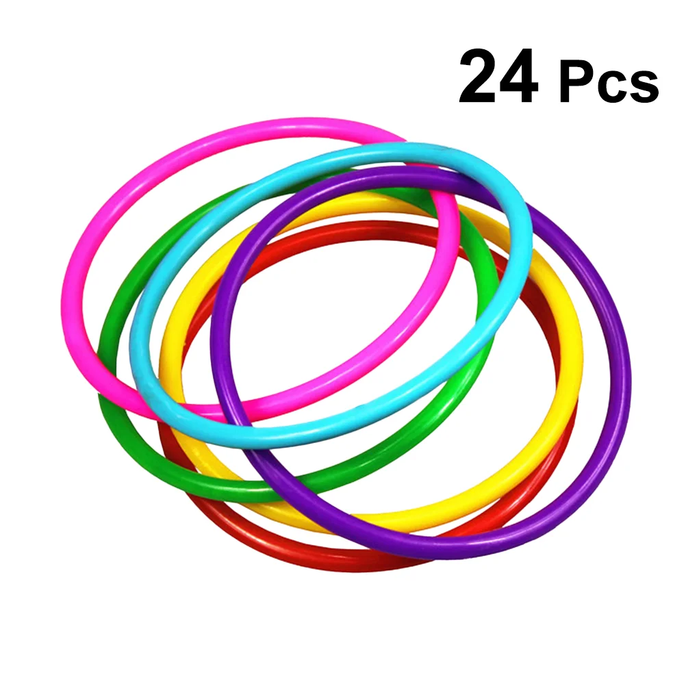 24pcs Plastic Toss Rings Kids Ring Toss Game for Kindergarten Garden Backyard Outdoor Games (Random Color) discounted set outdoor climbing rope strength rope training pull down one pair kids gym rings obstacle kit hanging accessor