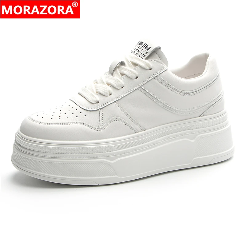 

MORAZORA 2023 New Genuine Leather Shoes Platform Sneakers Lace Up Thick Bottom Casual Shoes Chunky Sneakers Women Shoes