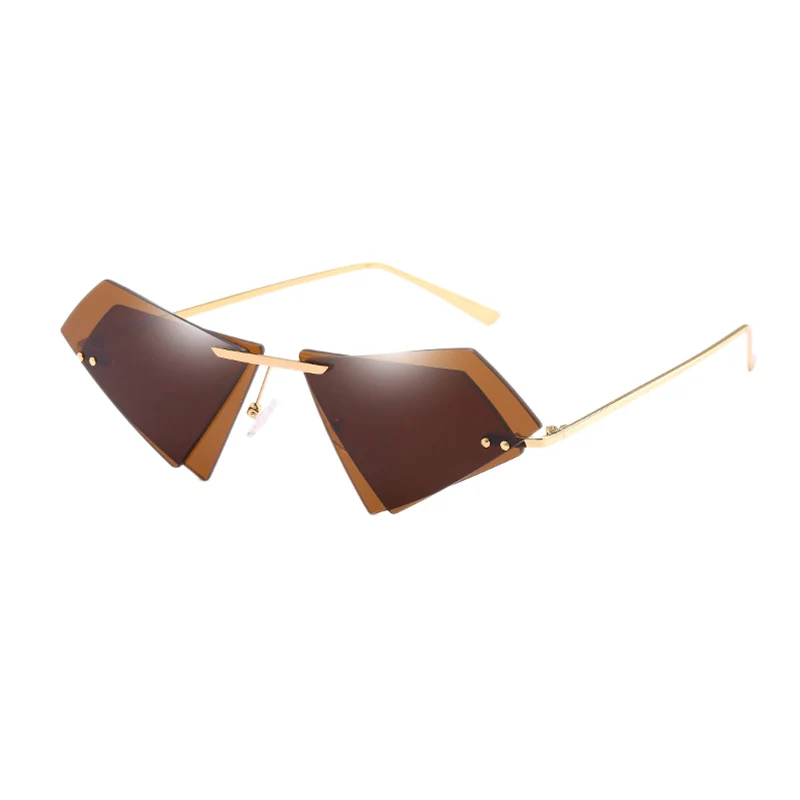 

Fashion Rimless Cat Eye Sunglasses Women Small Triple-Cornered Sun Glasses Female Famous Brand Irregular Double Lens Eyeglasses