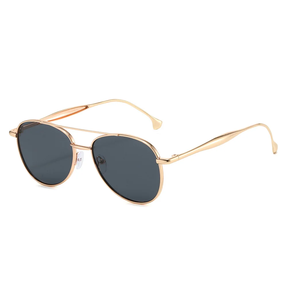Timeless Gold Aviator Sunglasses with Dark Lenses - Stylish Double Bridge UV Protection