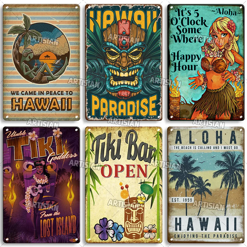 Plaque Métal Déco Vintage - Combi Bleu Peace And Love - Plage Voyage