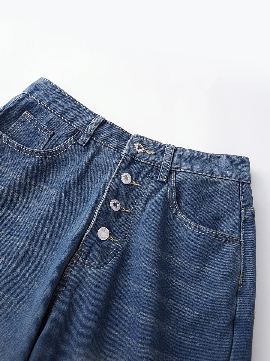 Ladies Stylish High Waist Blue Denim Jeans with Straight Leg Design Perfect for Spring and Fall Casual Wear Comfortable