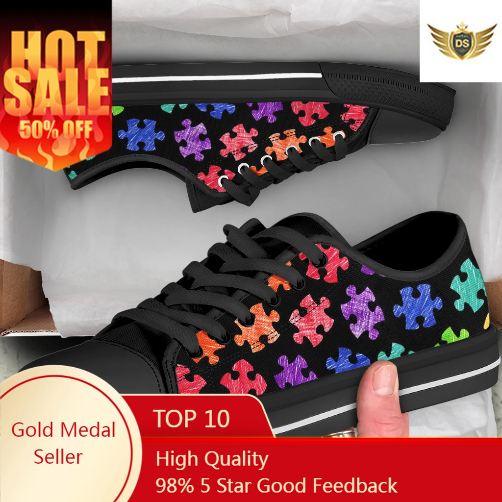 Colorful Autism Awareness Print Leisure Lace Up Sneakers For Men Breathable Male's Light Flats Shoes Canvas Shoes