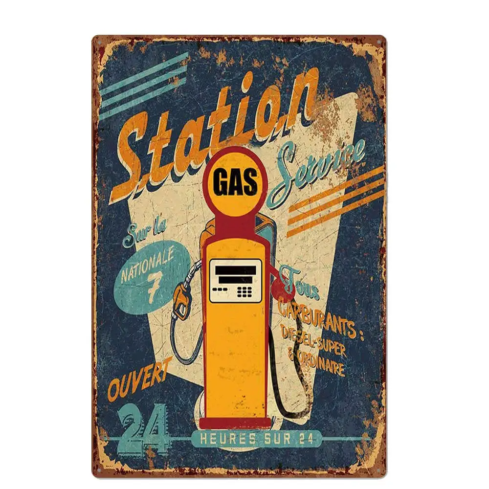 

Retro Design Station Service Tin Metal Signs Wall Art | Thick Tinplate Print Poster Wall Decoration for Garage