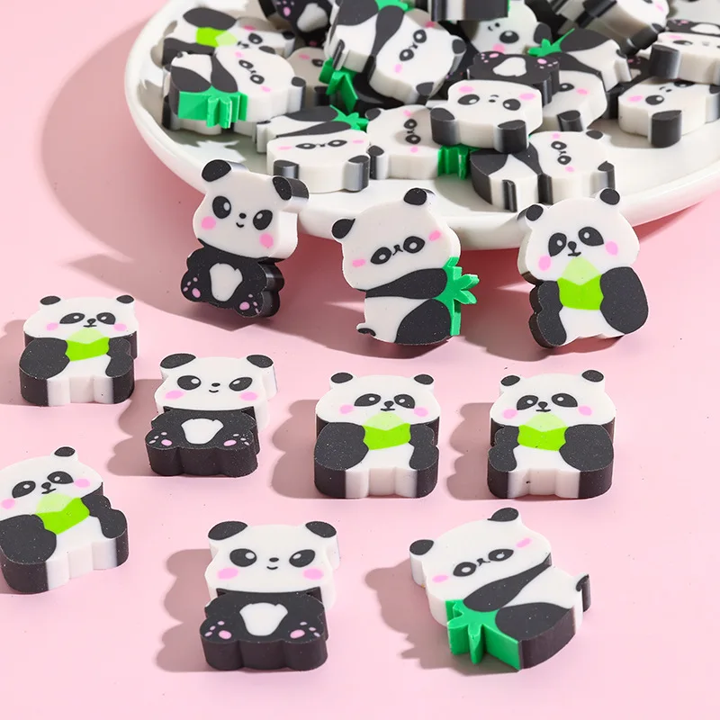 Cute Cartoon Panda Shaped Eraser Kawaii Panda Bamboo Pencil Rubber 10Pcs/Lot for Student Gift Stationery Office Supplies