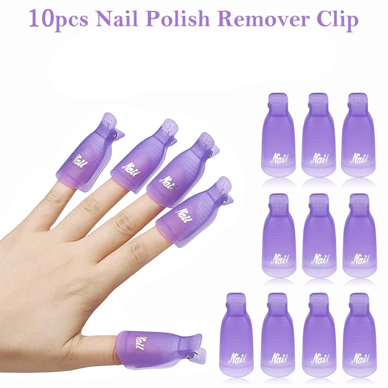 10PcsPlastic Nail Art Soak Off Cap Clip UV Gel Polish Remover Wrap Tool for Fingernail Removal Soak Off Clips