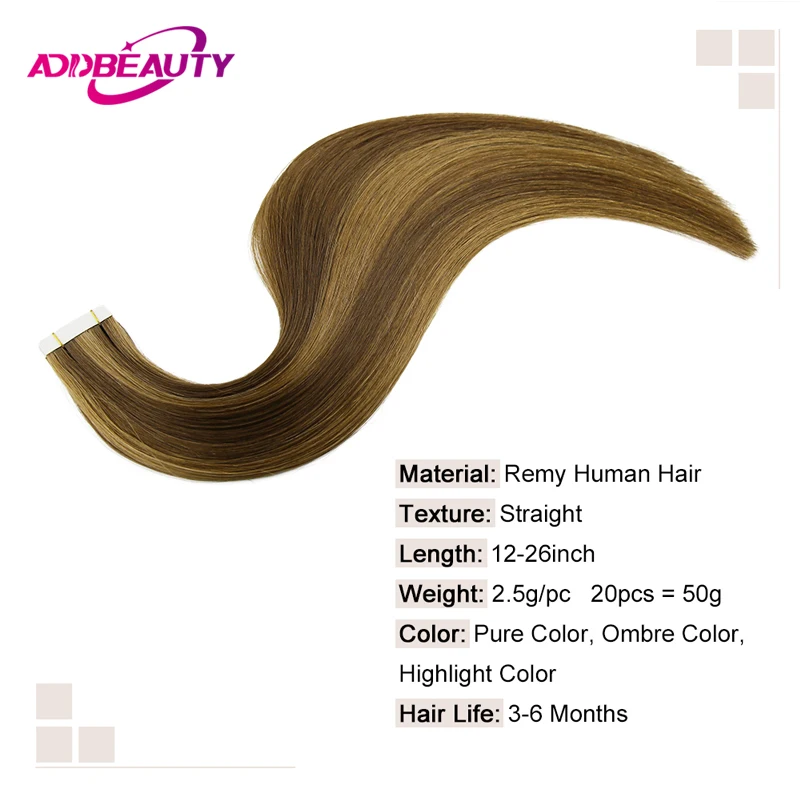 Tape in Human Hair extensions 2.5g/pc 20pcs Straight Brazilian Human Hair Extension Natural Extension Ombre Blond Tape