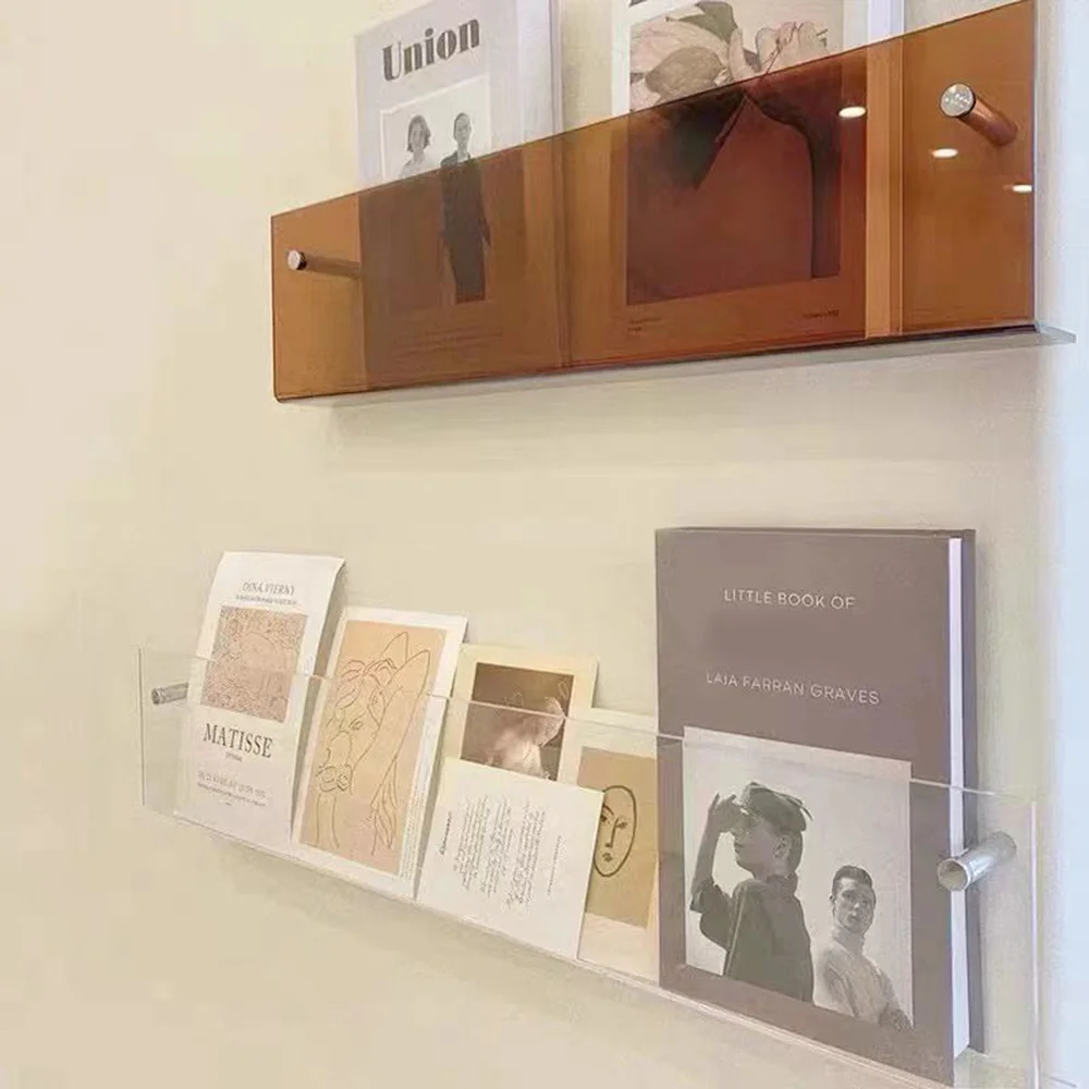 Book Organizer Book Holder Book Stand Acrylic Magazine Rack Transparent Book Display Shelf Wall Mounted Bookshelf Cd Storage Organizer Space Saving Comic Shelf 50cm