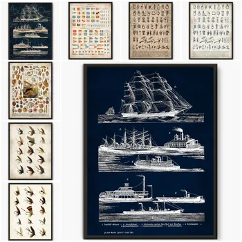 Vintage Nautical Wall Art Canvas Poster Navigazione Marinaio Nodi Bandiere Seashel Amo Stampa Cabina Soggiorno Decorazione della casa