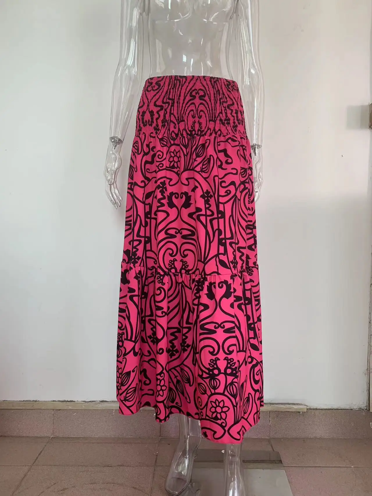 Feminina, Longa, Estampada, Casual, Praia, Fêmea, Boho, Elástico, Maxi, Férias, Verão