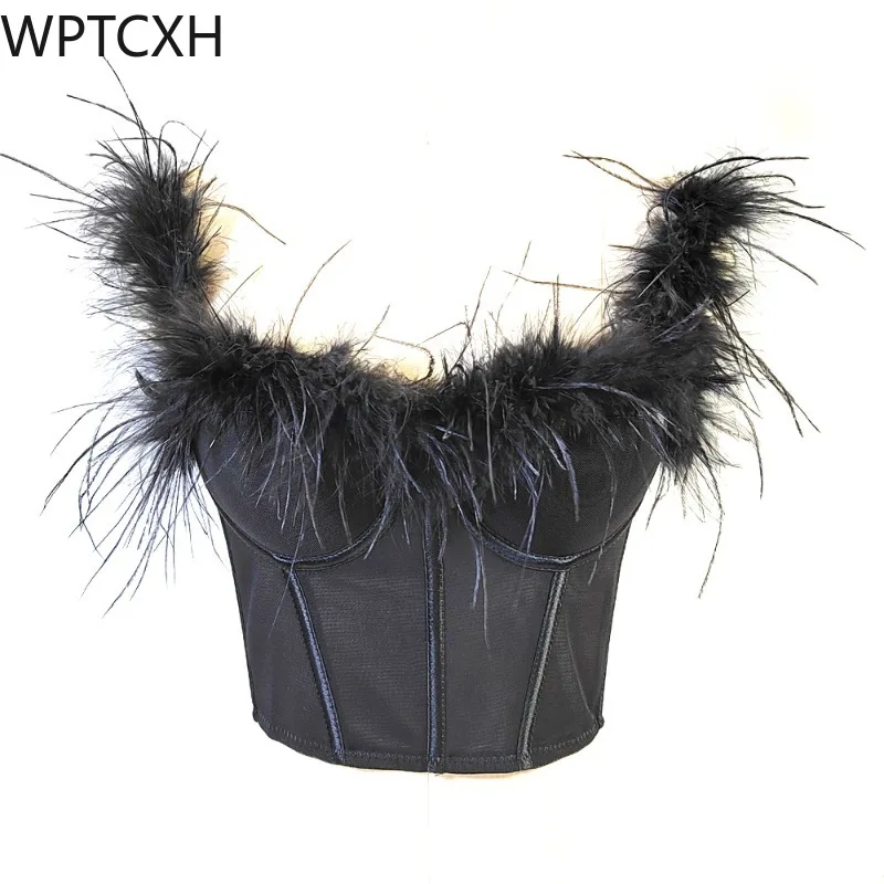 

Light Luxury Bra Fairy Feather Halter Wrap Chest Party Perform Outside Wear Gather Big Backless Corset Hipsters Girls Tube Tops