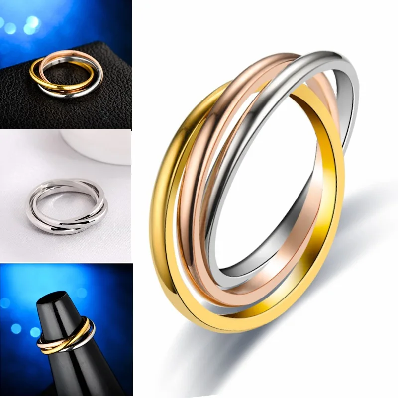 UAGE Classic 3 Rounds Ring Sets Women Stainless Steel Wedding Engagement Female Finger Jewelry 2