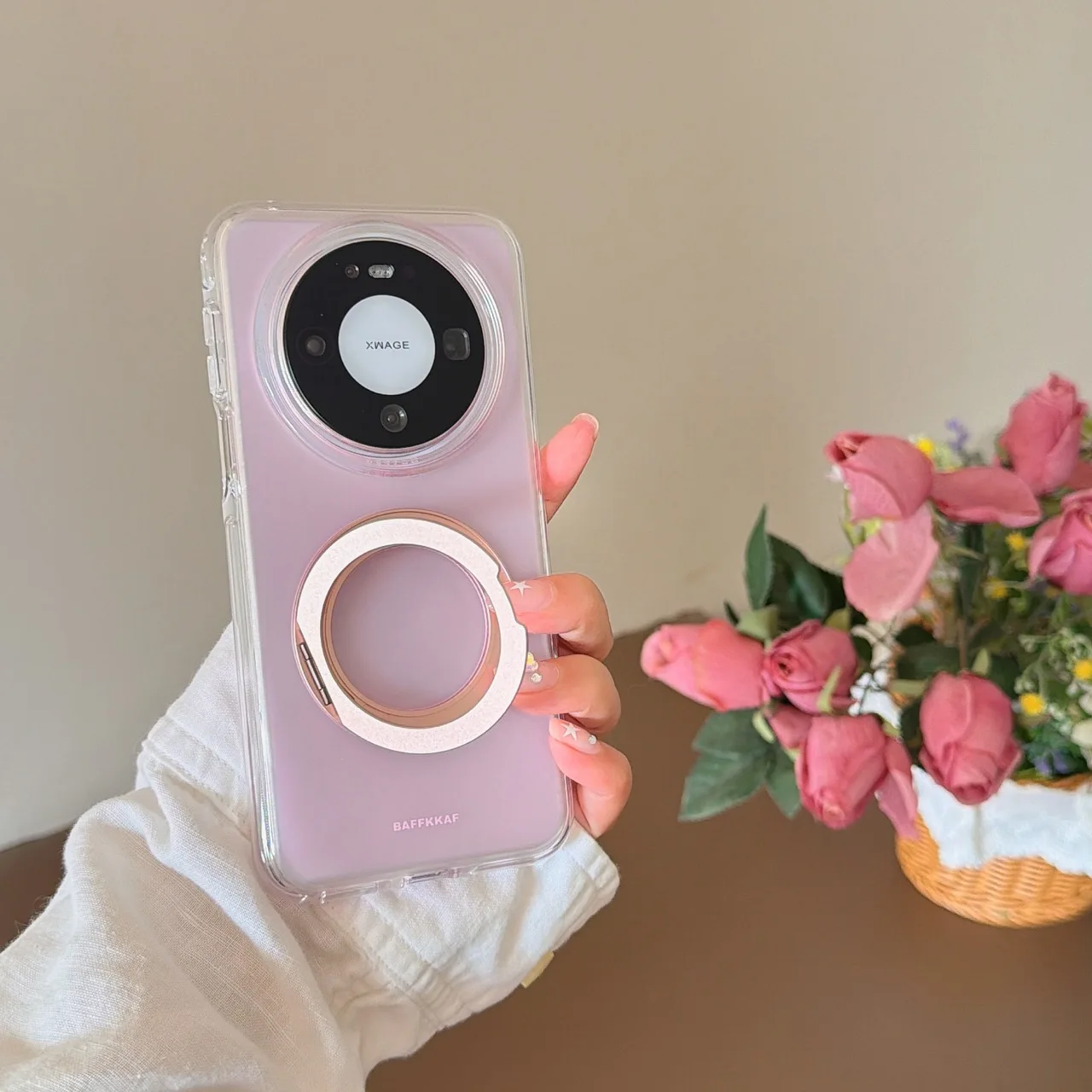 Enhanced Eco-Friendly Semi-Transparent Protective Phone Case with 360° Rotating Holder