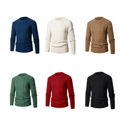 Autumn Winter Mens Crewneck Sweater Cable Twisted Knitting Warm Fit Casual Long Sleeve Basic Jumper Top Dropship
