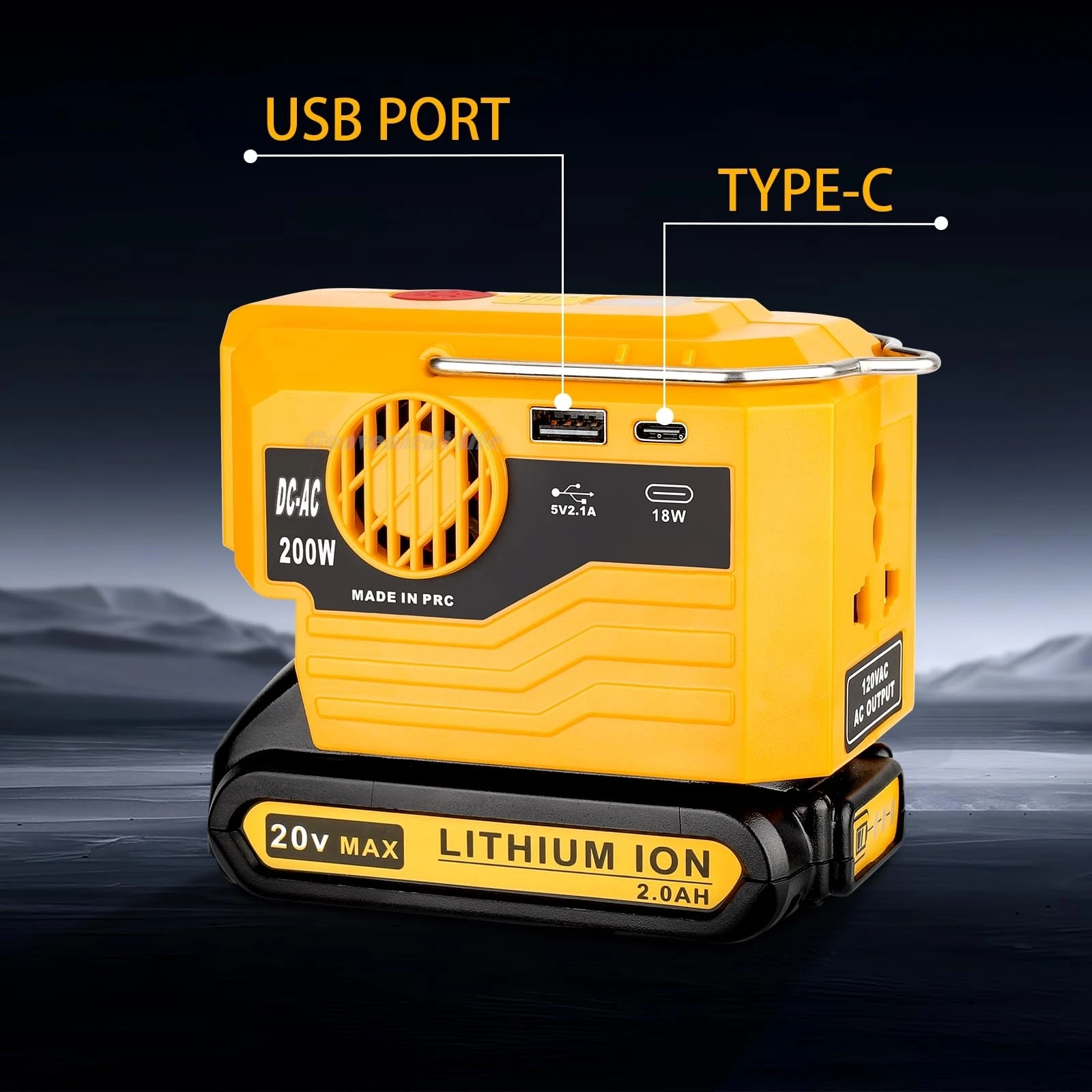 Portable Inverter for Dewalt 20V Battery 200W DC to AC 120-220V Adapter with USB