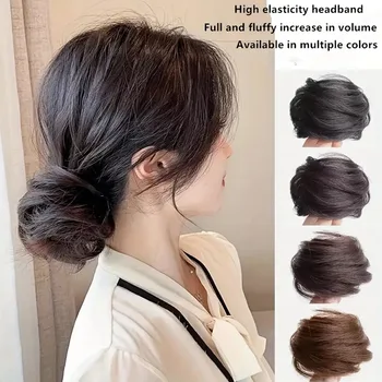 Easy Wear Synthetic Updo Wig Hair Elegant Straight Chignon Bun Hair With Rubber Band Heat Resistant Fiber Ponytail Hairpieces