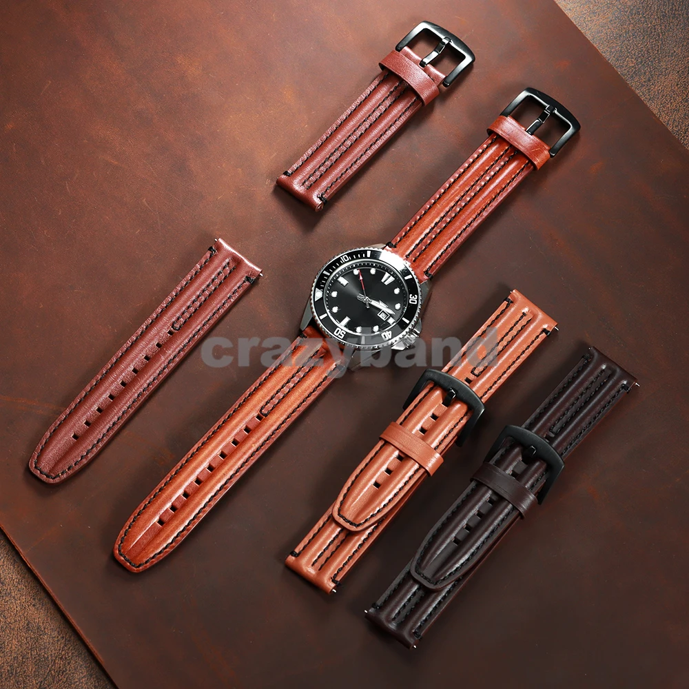 Premium Vintage Leather Watch Strap - Genuine Cowhide Wrist Belt for Men & Women (20-24mm)
