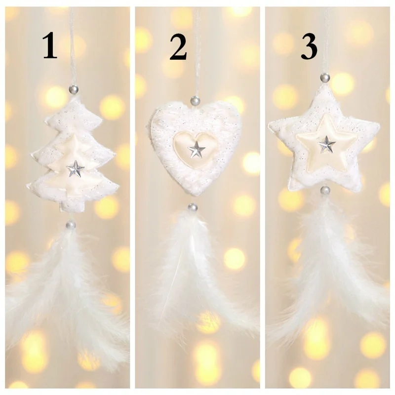 Creative Christmas Decorations Ornaments White Feather Star Heart Christmas Tree Hanging Pendants Christmas Decorations For Home