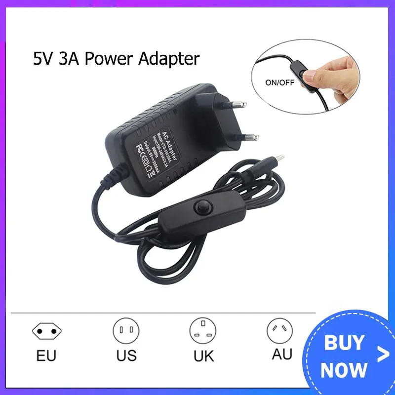 Raspberry Pi 4 Type-C Power Supply 5V 3A Power Adapter With ON/OFF Switch EU US AU UK Charger for Raspberry Pi 4 Model B