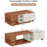 Extendable Wood Coffee Table with 2 Drawers, 43"-65" Length Adjustable Rectangular Dual-Tone Center Table with Storag 2