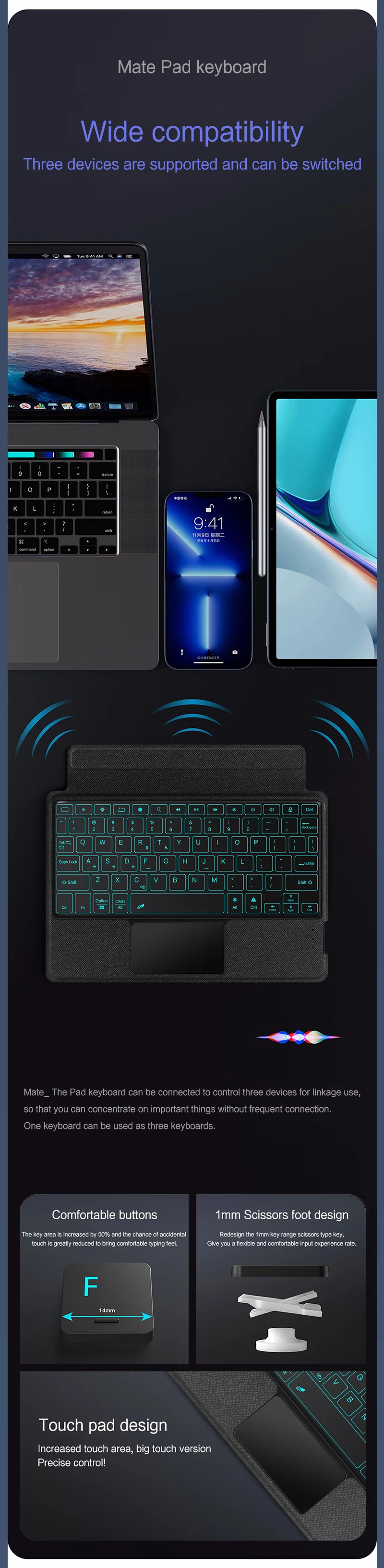 inteligente teclado mágico para huawei matepad tablet capa protetora caso russo coreano árabe espanhol francês