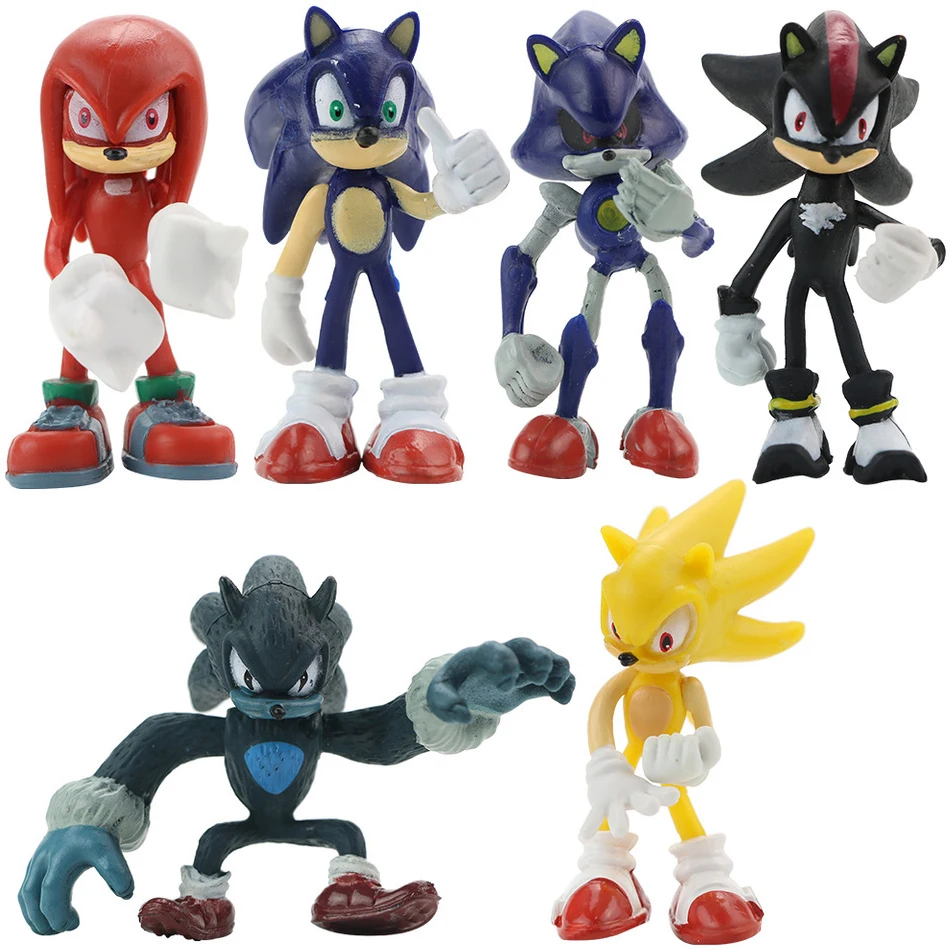소닉 영화 및 텔레비전 PVC 캐릭터 장난감, 고슴도치 그림자 꼬리 피규어 모델 인형, 어린이 동물 장난감, 6 개/세트, 인기 판매