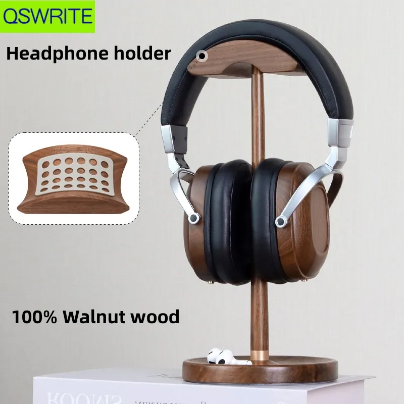 

Walnut wood headphone holder minimalist style earphone hanger Solid wood earphone storage rack