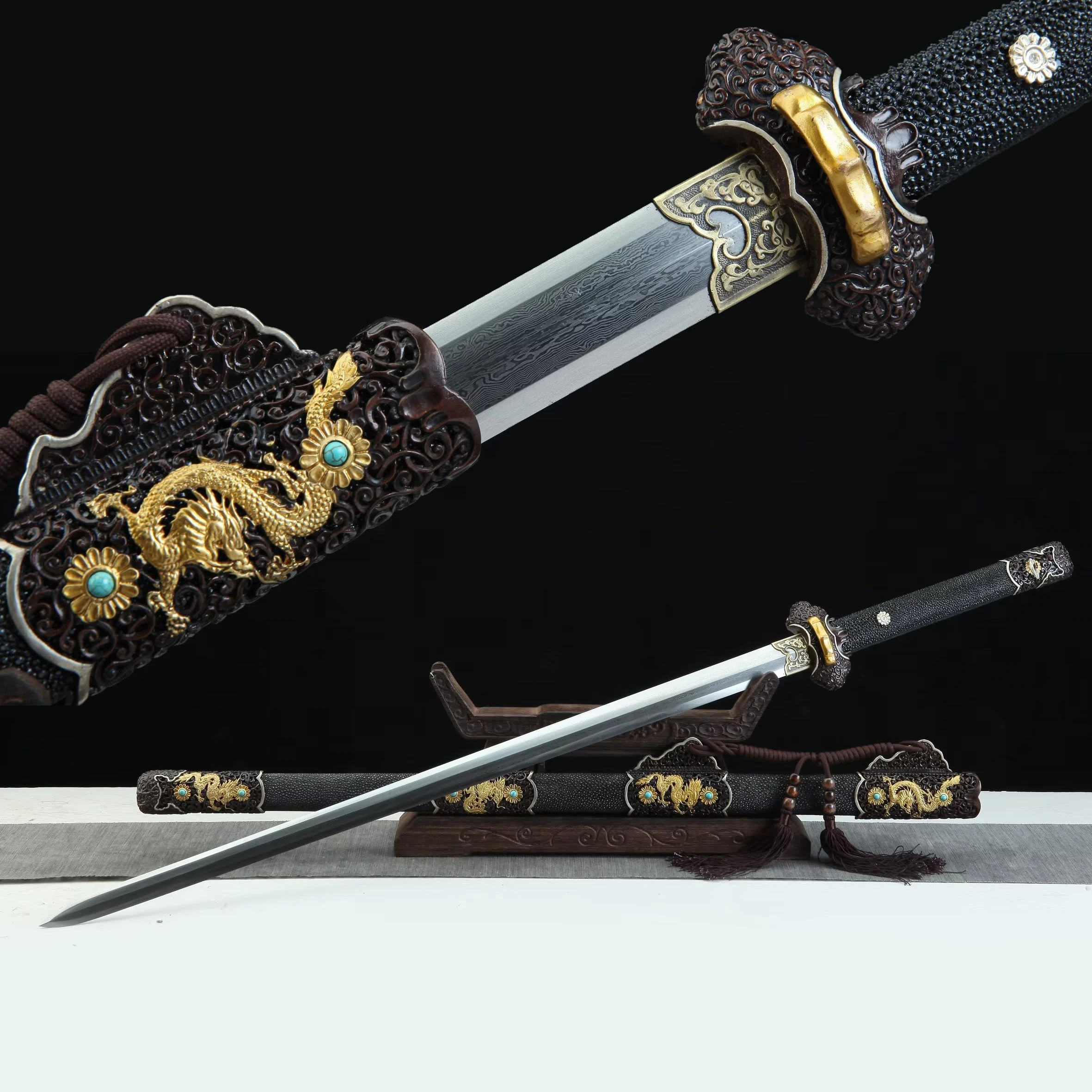 

109cm Medieval Emperor's Sword Kowloon Supreme Tang Sword Damascus Steel Hand battle ready to grapple Sharp weapon katana