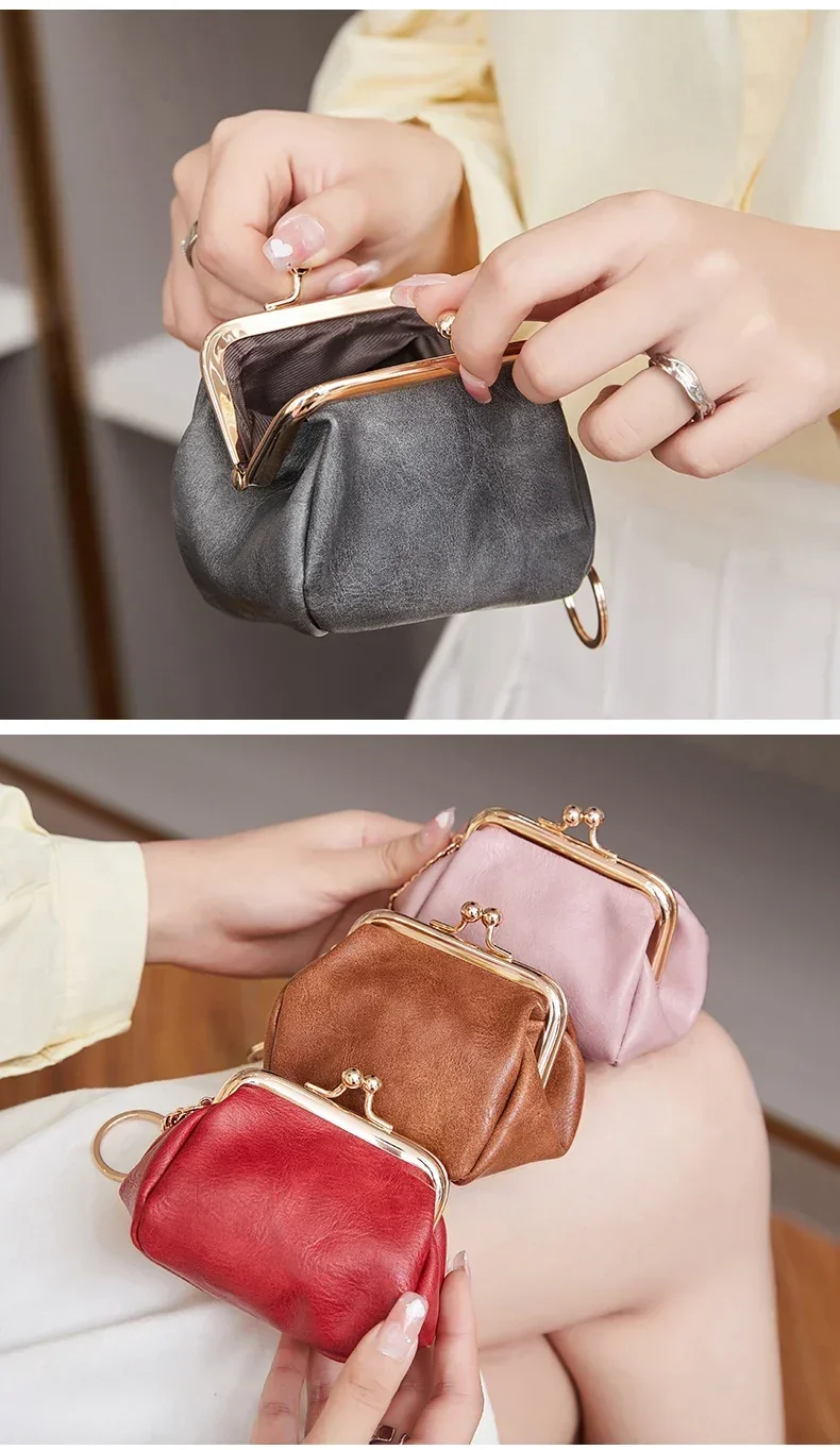 MIYIN-cartera Pequeña De Cuero Para Mujer, Monedero Vintage Plegable Compacto Con Cremallera Y Cierre De Beso