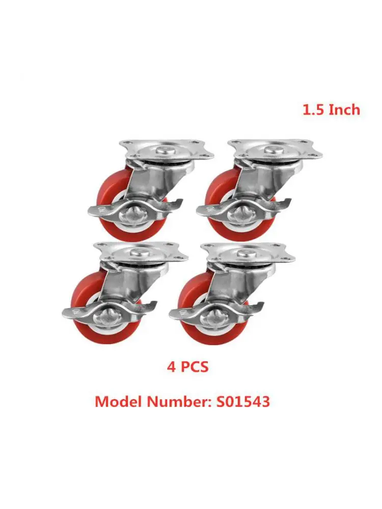 

4 Pcs/Lot 1.5 inch Universal Brake Caster, Flat Side Roller, Furniture, Tea Table Pulley, Red Pvc Wheel