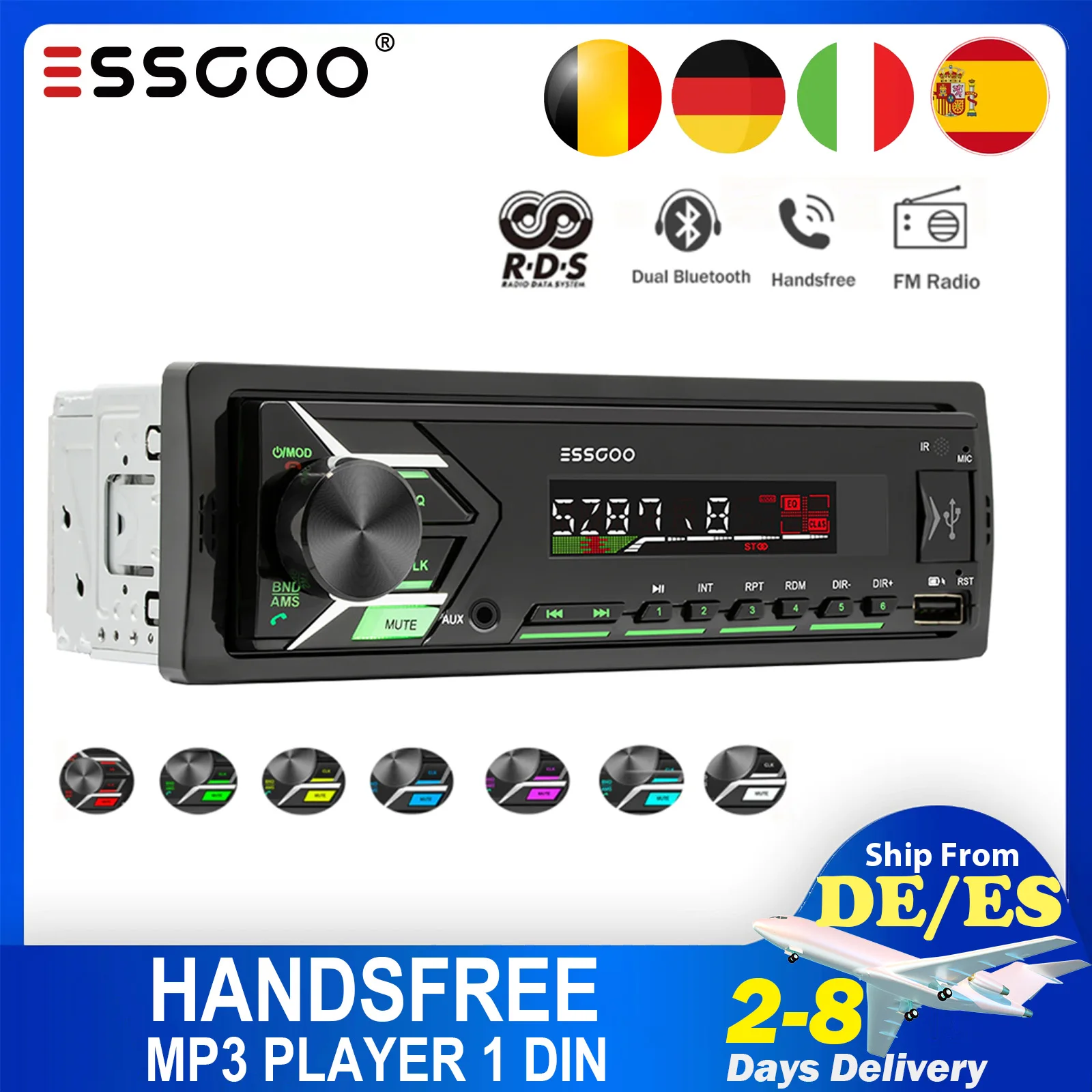 ESSGOO Car Radio 1 Din Dual Bluetooth MP3 Player FM AM RDS Autoradio