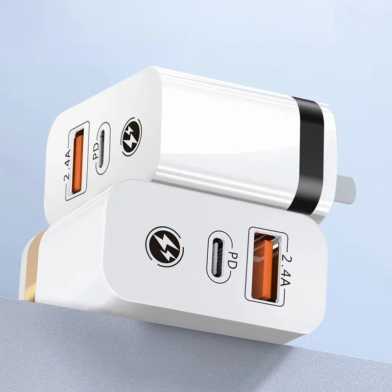 

500Pcs Wholesale PD+QC Dual USB C Charger EU/US 18W Fast Charge For iPhone Huawei Xiaomi Samsung Type C Smart Phone Chargers