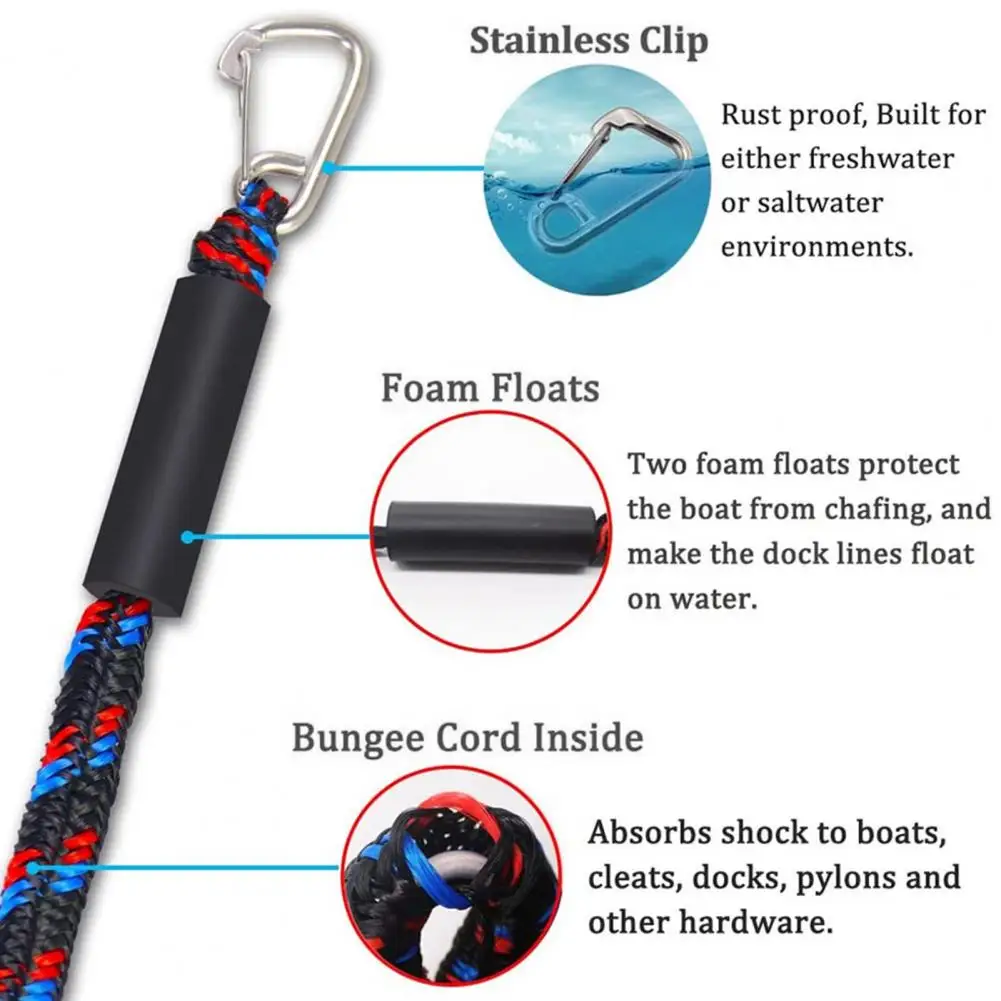 

Boat Dock Line Versatile Bungee Dock Line Adjustable Strong Tensile Strength Mooring Rope for Kayak Boat Accessories