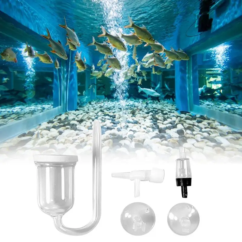 Glass Oxygen Refiner Aquarium CO2 Diffuser Air Stone Fish Tank Bubble Diffuser with 2 Suction Cup 1Stop Valve 1 Regulating Valve 4