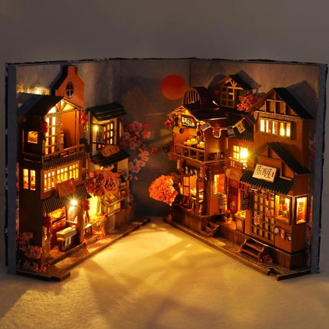 Chinese Village Alley Book Nook - Book Shelf Insert - Bookcase with Light  Model
