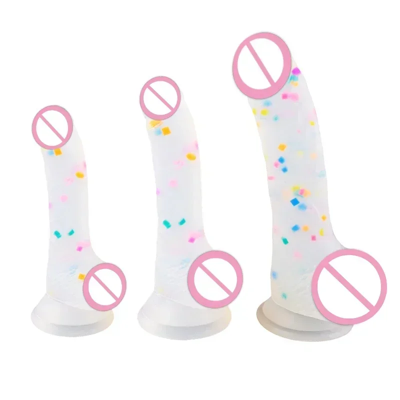 Confetti Dildo Realistic Clear Silicone Dildo with Strong Suction Cup for Hands-Free Play Realistic Penis for Women and Couple