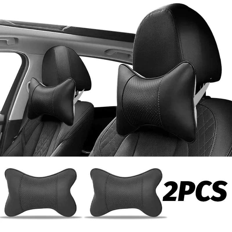 Set of 2 PU Leather Car Seat Headrest Neck Support Pillows