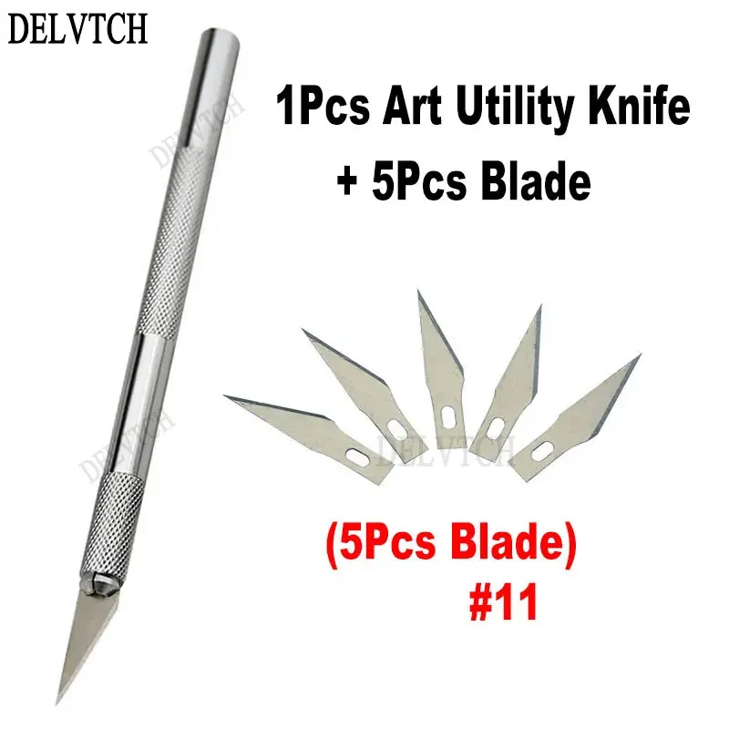 

Art Utility Knife Cutter With 5Pcs Blade #11 Set Paper Cutting Pen Knives Stationery Handicraft Carving Engraving Sculpture Tool