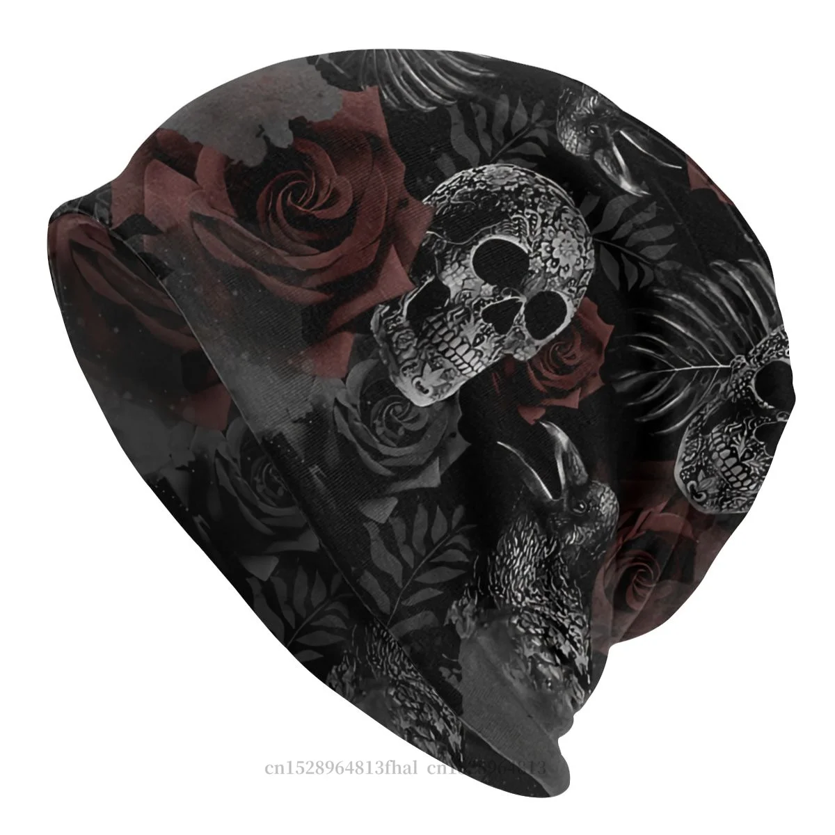 

Autumn Spring Hats Gothic Skull Flowers Thin Hat Bonnet Hipster Skullies Beanies Caps Men Women's Earmuffs