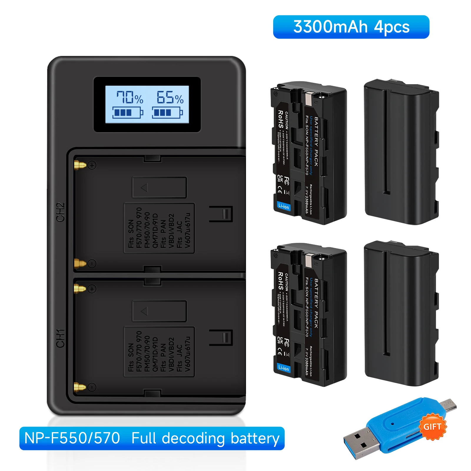 Caricabatterie Doppio Per Batterie Sony NP-F Serie - Compatibile Con Multiple Modelli - Foto 10