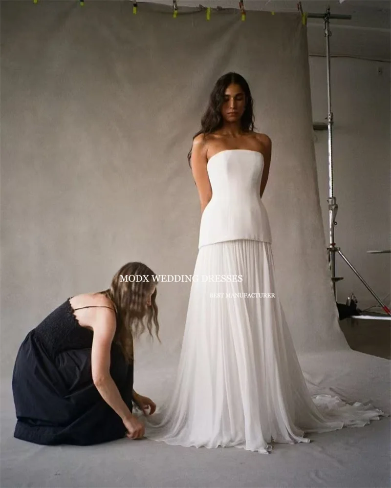 MODX Elegant Satin Wedding Dress A-line Off-shoulder European and American Women Tulle Trailing Formal Bridal Gowns Customized 3