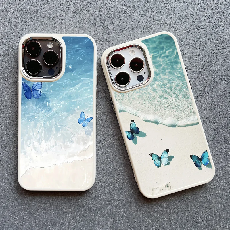 Blue Butterfly Ocean Waves Silicone Phone Case Cover